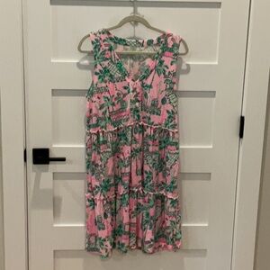 Lilly Pulitzer Pink and Green Pleated Mini Sundress